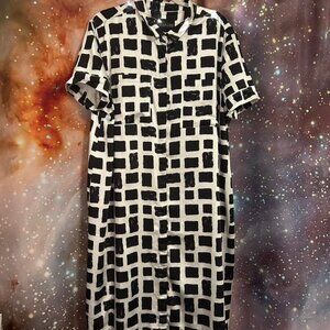Wildfang black/white block oversized silk shirt dress